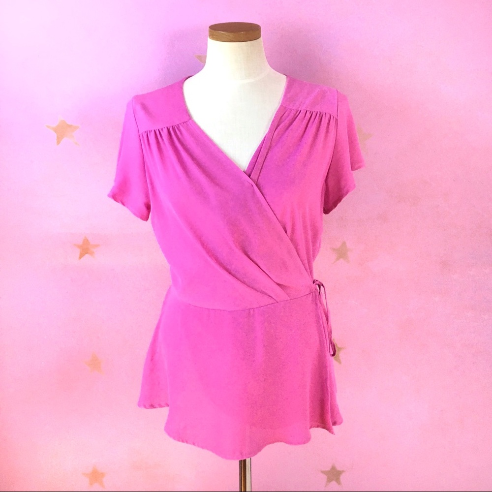 COMO VINTAGE BALLET WRAP PEPLUM RASPBERRY BLOUSE